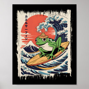 Kikker surft op grote golf Japanse Ukiyo-e Mount F Poster