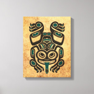 Kikker van Aged Blue en Black Haida Spirit Tree Canvas Afdruk