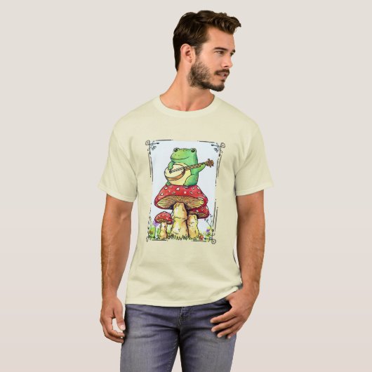 Kikker van de katoenkern met champignon die banjo t-shirt (Voorkant volledig)