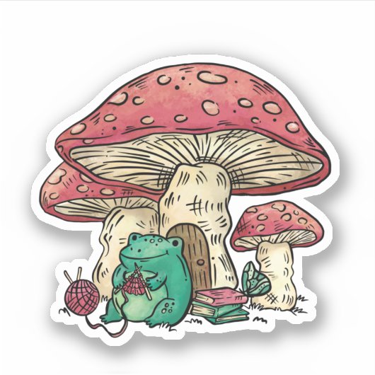 Kikker van de katoenkern met champignon sticker (Voorkant)
