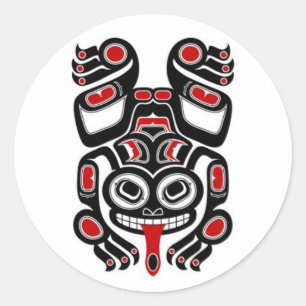 Kikker van de rode en zwarte Haida-boom Ronde Sticker