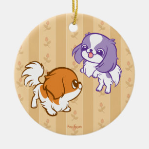 Kikker van Kawaii Puppies Japanse Chin Keramisch Ornament