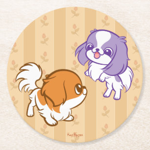 Kikker van Kawaii Puppies Japanse Chin Ronde Kartonnen Onderzetter