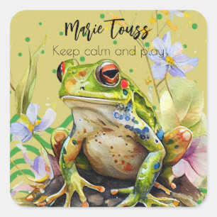 Kikker Waterverf Leuke tekst & Naam Flat Holiday K Vierkante Sticker