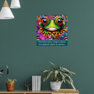 Kikker Whimsical Abstracte Kunst Bloemige Geperson Poster