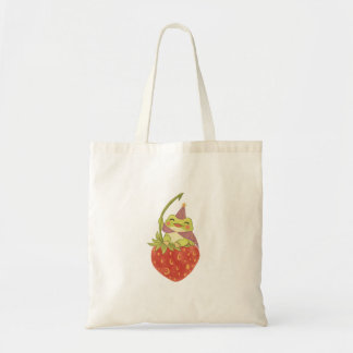 Kikker zittend op een aardbei Cottagecore Grafisch Tote Bag