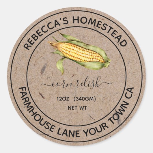 Kikkererwten Relish Kraft Papier Inmaakpot Etikett Ronde Sticker (Voorkant)