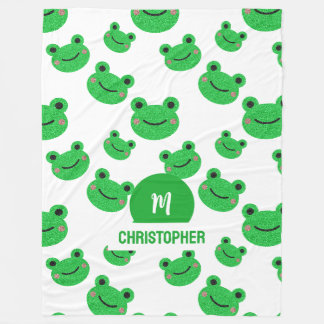 Kikkergelukkig Gezichtspatroon Groene Monogram Sch Fleece Deken
