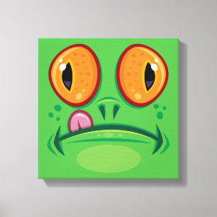 Kikkergezicht met tong Cartoon Canvas Afdruk