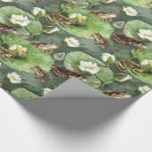 Kikkergroen en wit waterlelingenpatroon cadeaupapier (Hoek)