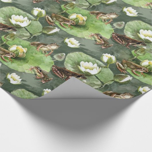 Kikkergroen en wit waterlelingenpatroon cadeaupapier (Hoek)