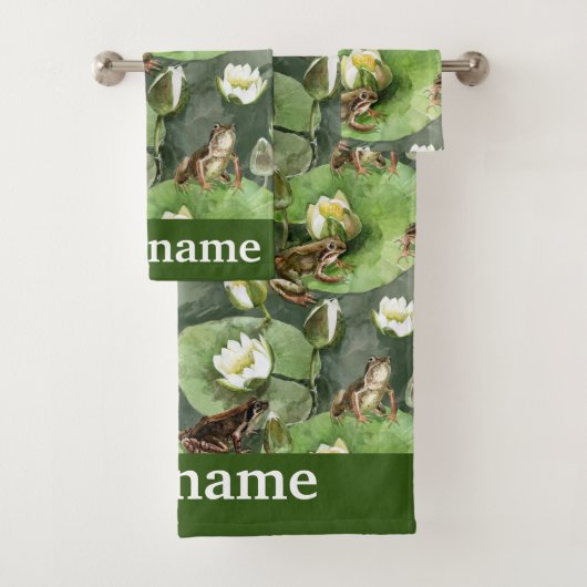 Kikkergroen en witte waterlib bad handdoek (Insitu)
