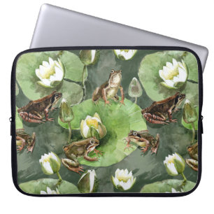 Kikkergroen en witte waterlib laptop sleeve