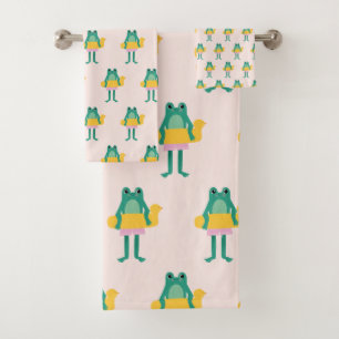 Kikkerpatroon Roze & Groen Schattige Kinder handdo Bad Handdoek