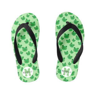 Kikkerpatroon w / Naam Groen Thema Kind Teenslippe Kinder Teenslippers