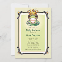 Kikkerprins in gouden kroon babyshower uitnodiging