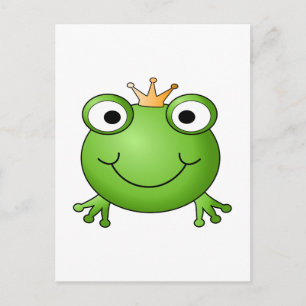 Kikkerprins. Kikker glimlachen met een kroon. Briefkaart