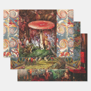 Kikkers en fairies onder roodpaddenstoel inpakpapier vel