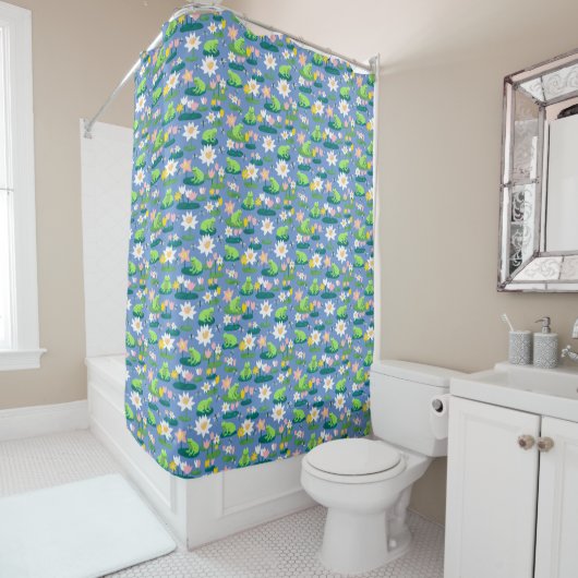 Kikkers en Lily Pads Schattige Custom Periwinkle B Douchegordijn (In situ)