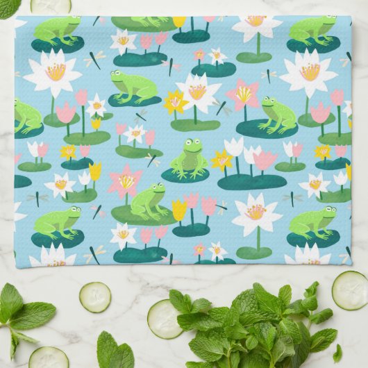 Kikkers en Lily Pads Schattige Custom Theedoek (Gevouwen)
