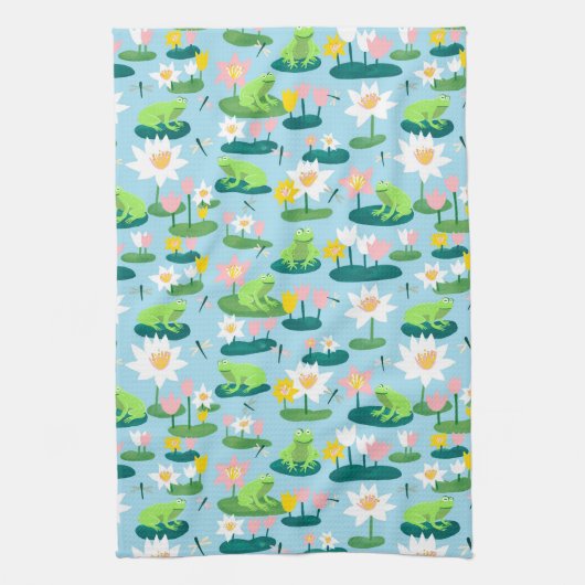Kikkers en Lily Pads Schattige Custom Theedoek (Verticaal)