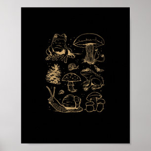 Kikkers En Paddenstoelen Vintage Schets – Esthetis Poster