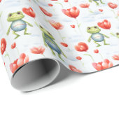 Kikkers en rode bloemen cadeaupapier (Rol Hoek)