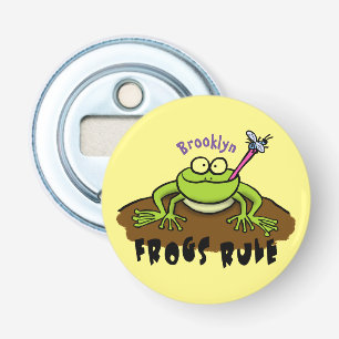 Kikkers heersen grappige groene kikkervis-cartoon button flesopener