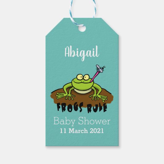 Kikkers heersen grappige groene kikkervis-cartoon cadeaulabel (Voorkant)
