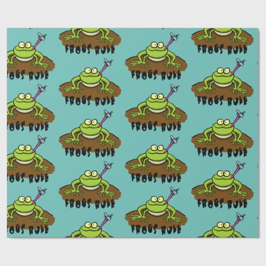Kikkers heersen grappige groene kikkervis-cartoon cadeaupapier (Vlak)