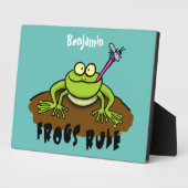 Kikkers heersen grappige groene kikkervis-cartoon fotoplaat (Zijkant)