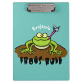 Kikkers heersen grappige groene kikkervis-cartoon klembord (Voorkant)