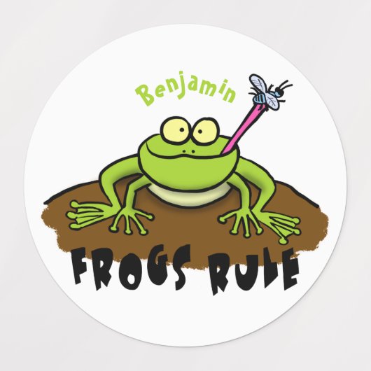 Kikkers heersen grappige groene kikkervis-cartoon labels (Design 2)