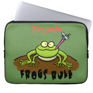 Kikkers heersen grappige groene kikkervis-cartoon laptop sleeve
