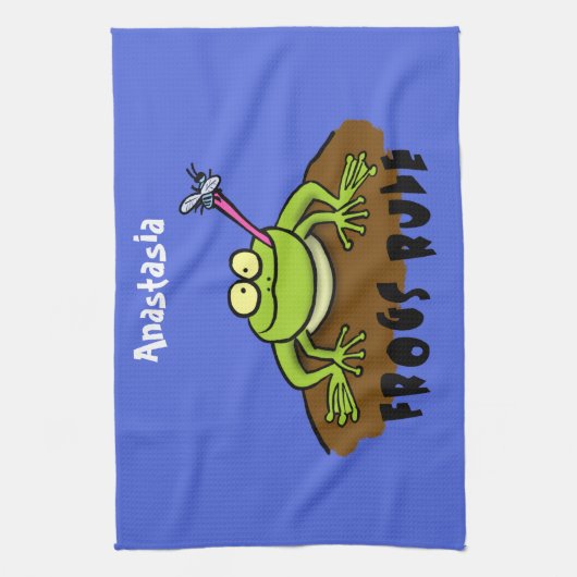 Kikkers heersen grappige groene kikkervis-cartoon theedoek (Verticaal)