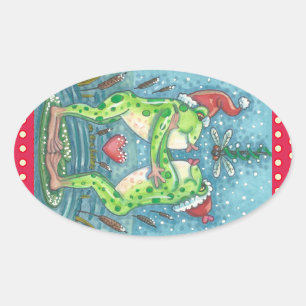 KIKKERS KUSSEN, JUFFERZEGEN KERSTSTICKER OVALE STICKER