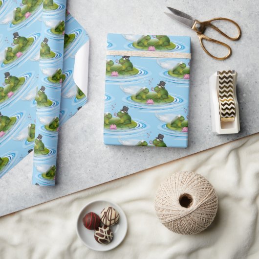 Kikkers op Lily Pad met hart Cadeaupapier (Crafts)