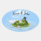 Kikkers op Lily Pad Ovale Sticker (Voorkant)