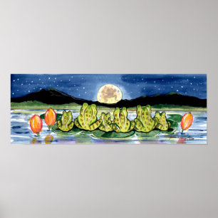 Kikkers op Lily Pad Pond die de marine van het Pos Poster