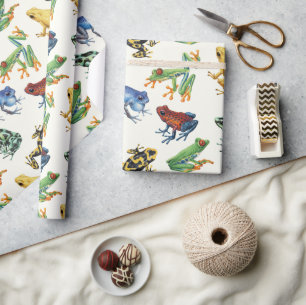 Kikkers op natuurlijk wit cadeaupapier