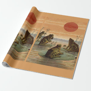 Kikkers Waterlelies Maan Illustratie Cadeaupapier