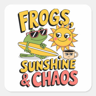 Kikkers, zonneschijn en chaos - Fun Summer Vierkante Sticker