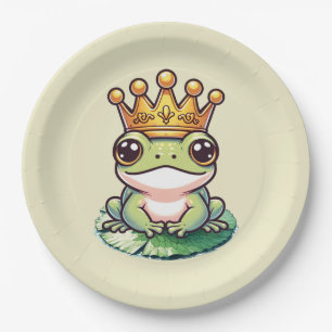 Kikkersprins met gouden kroon babyshower verjaarda papieren bordje