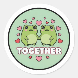 Kikkersticker 'Samen' Cute Couple Kikkers Houden E Ronde Sticker