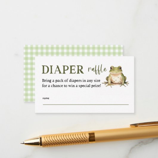 Kikkerthema Baby Shower Luiers Raffel Tickets Informatiekaartje (Voorkant / Achterkant in situ)