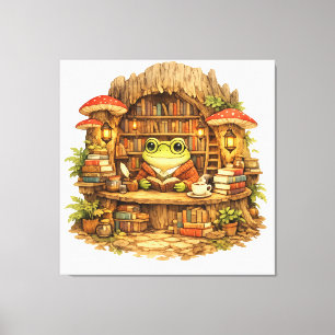 Kikkervis Boekwinkel Shirt Cottagecore Kikker Le Canvas Afdruk