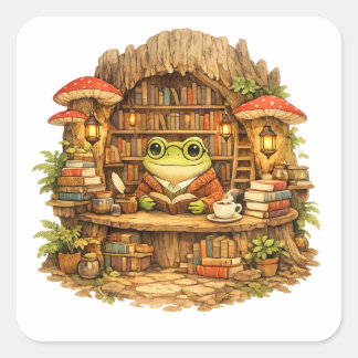 Kikkervis Boekwinkel Shirt | Cottagecore Kikker Le Vierkante Sticker