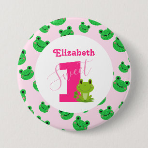 Kikkervisje 1e verjaardagsfeestje babymeisje benod ronde button 7,6 cm