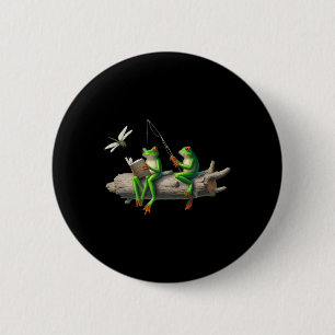 Kikkervisje op een blok hout kikker vissen libel l ronde button 5,7 cm