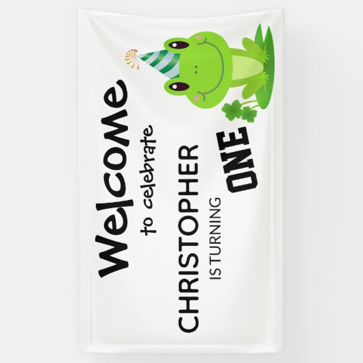 Kikkervispartij Eerste verjaardag Zwemzeekikker Spandoek (Verticaal)